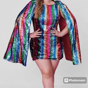 Multicolor Sequin Cape Dress